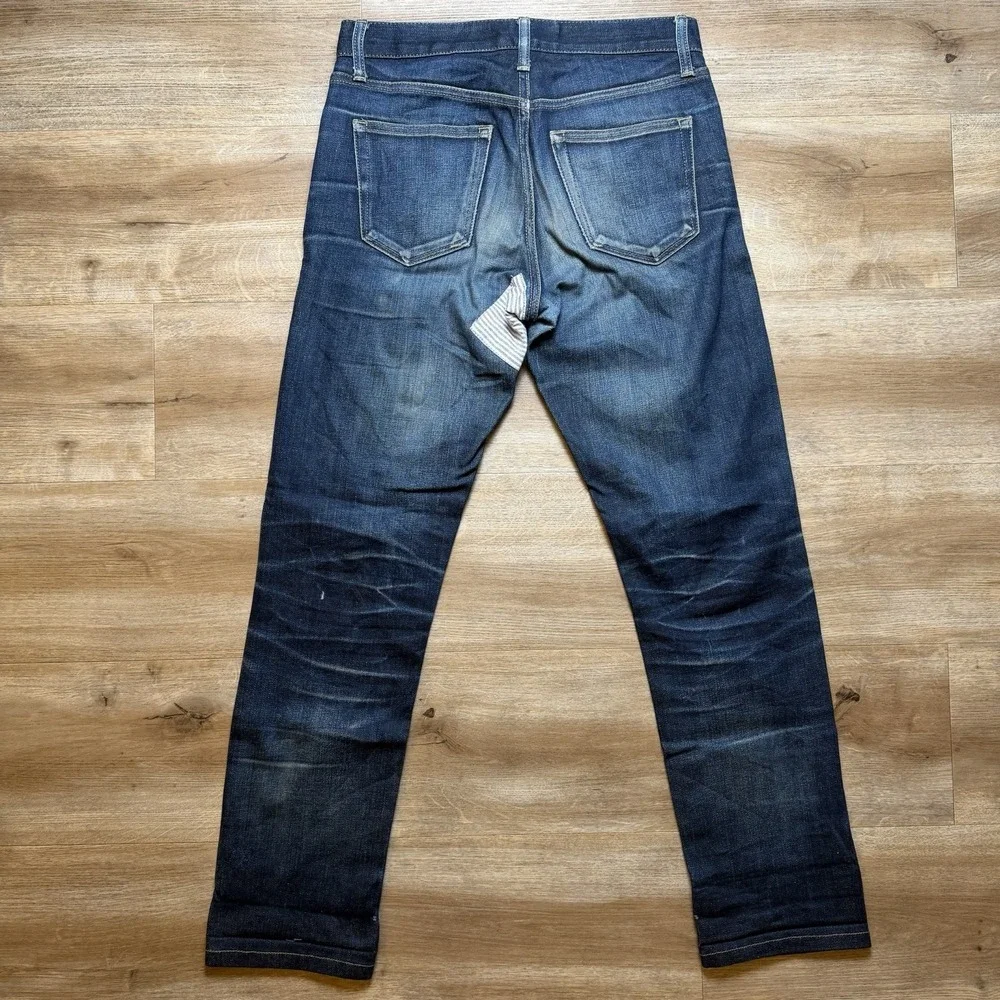 UNIQLO Selvedge Jeans Men 29x29 Blue Slim Fit Straight Leg Patchwork Unique Dark